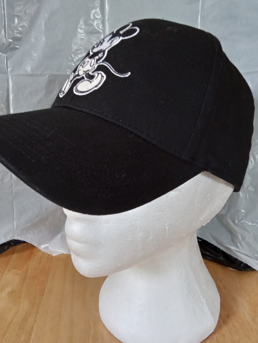 Kids Disney Black Baseball Cap with White Embroidered Mickey Mouse